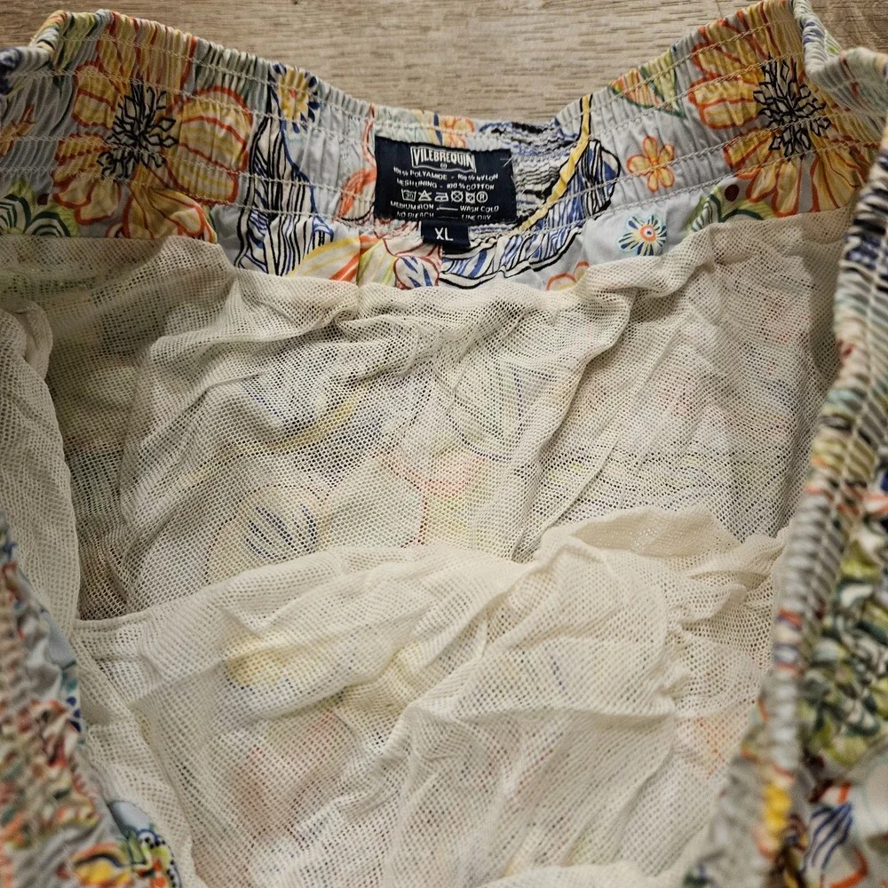 Vilebrequin Mens XL Floral Swim Trunks Multicolor Nylon Lined Drawstring